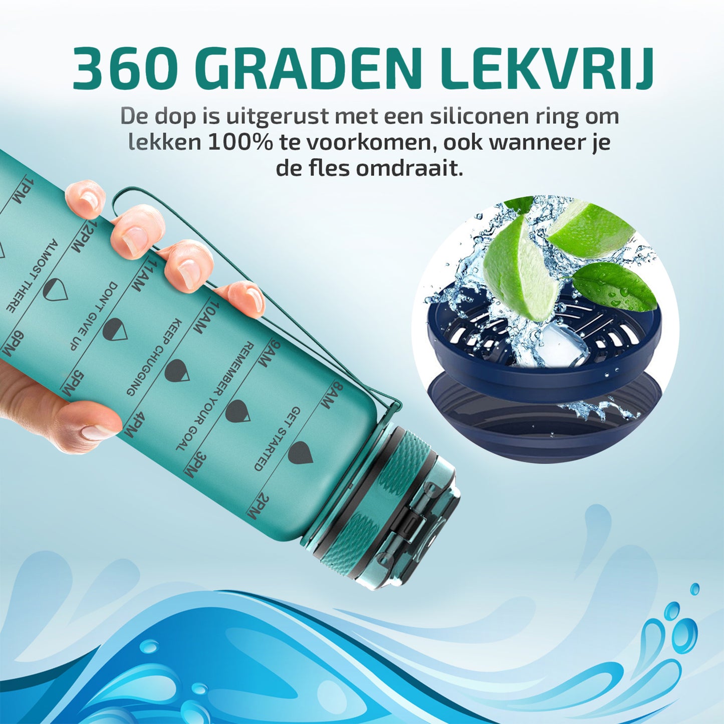 Waterfles met Tijdmarkeringen - Turquoise