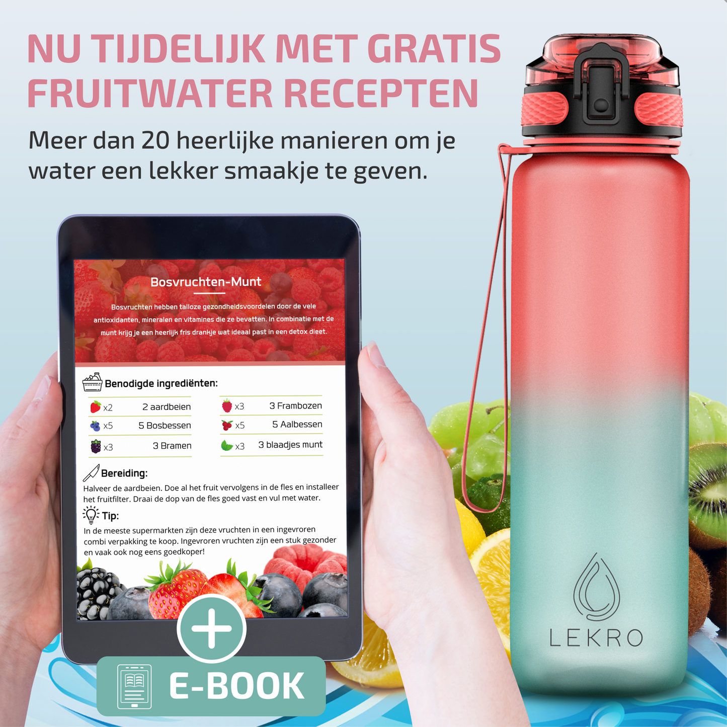 Waterfles met Tijdmarkeringen - Roze/Blauw