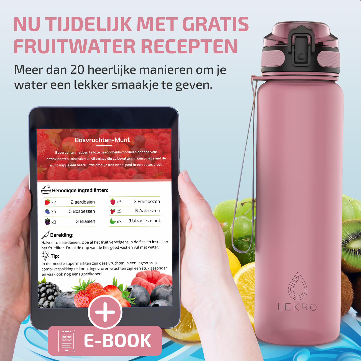 Waterfles met Tijdmarkeringen - Rosé Goud