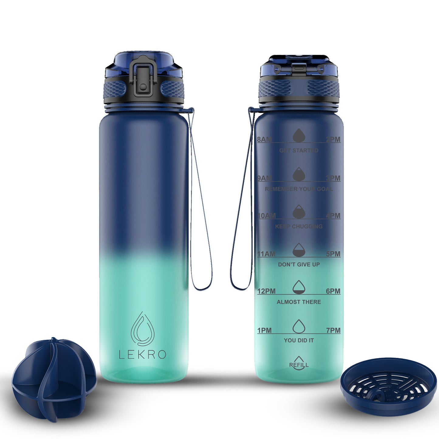 Waterfles met Tijdmarkeringen - Ombre Blauw