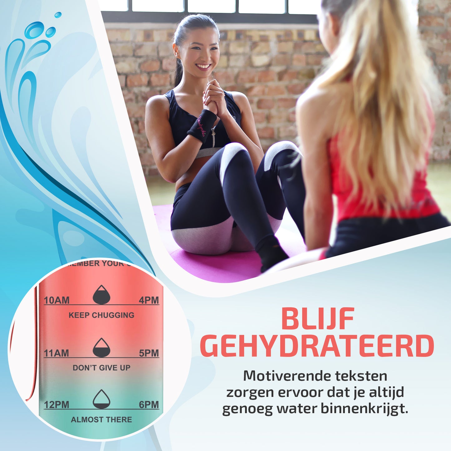Waterfles met Tijdmarkeringen - Roze/Blauw