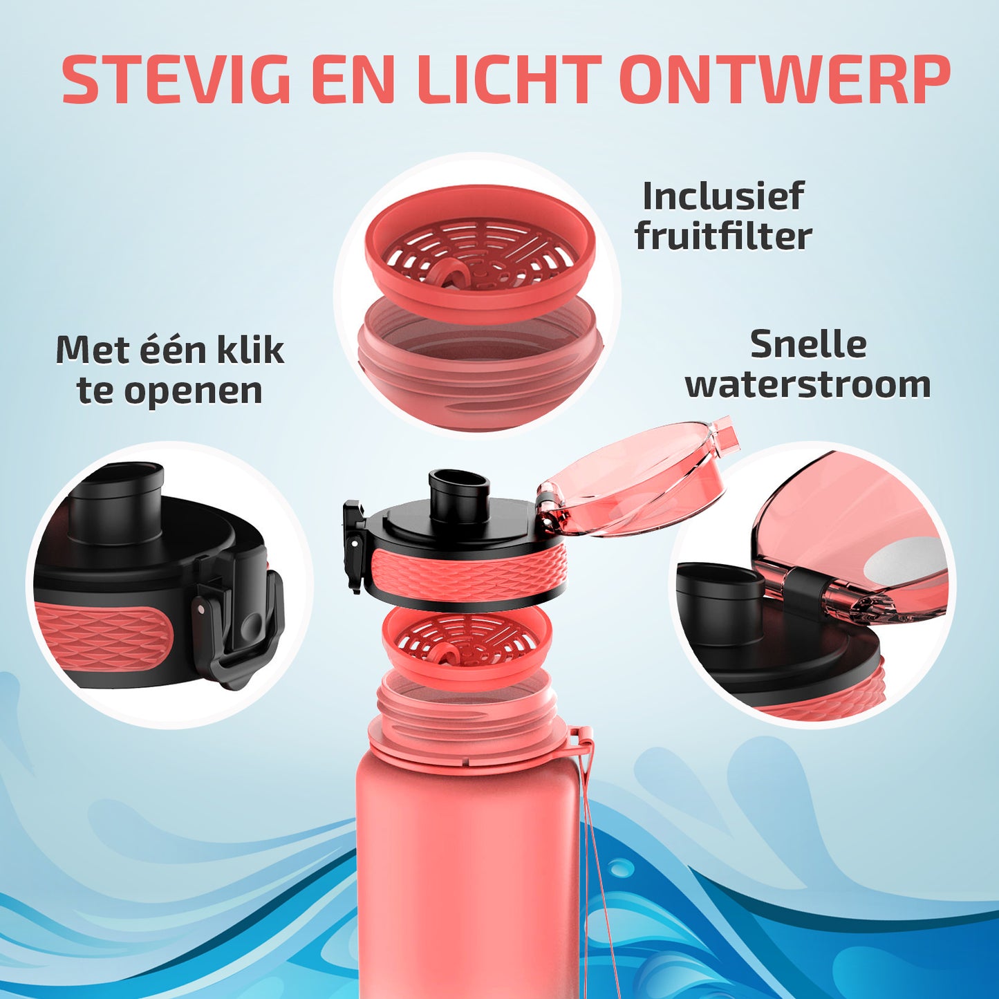 Waterfles met Tijdmarkeringen - Roze/Blauw