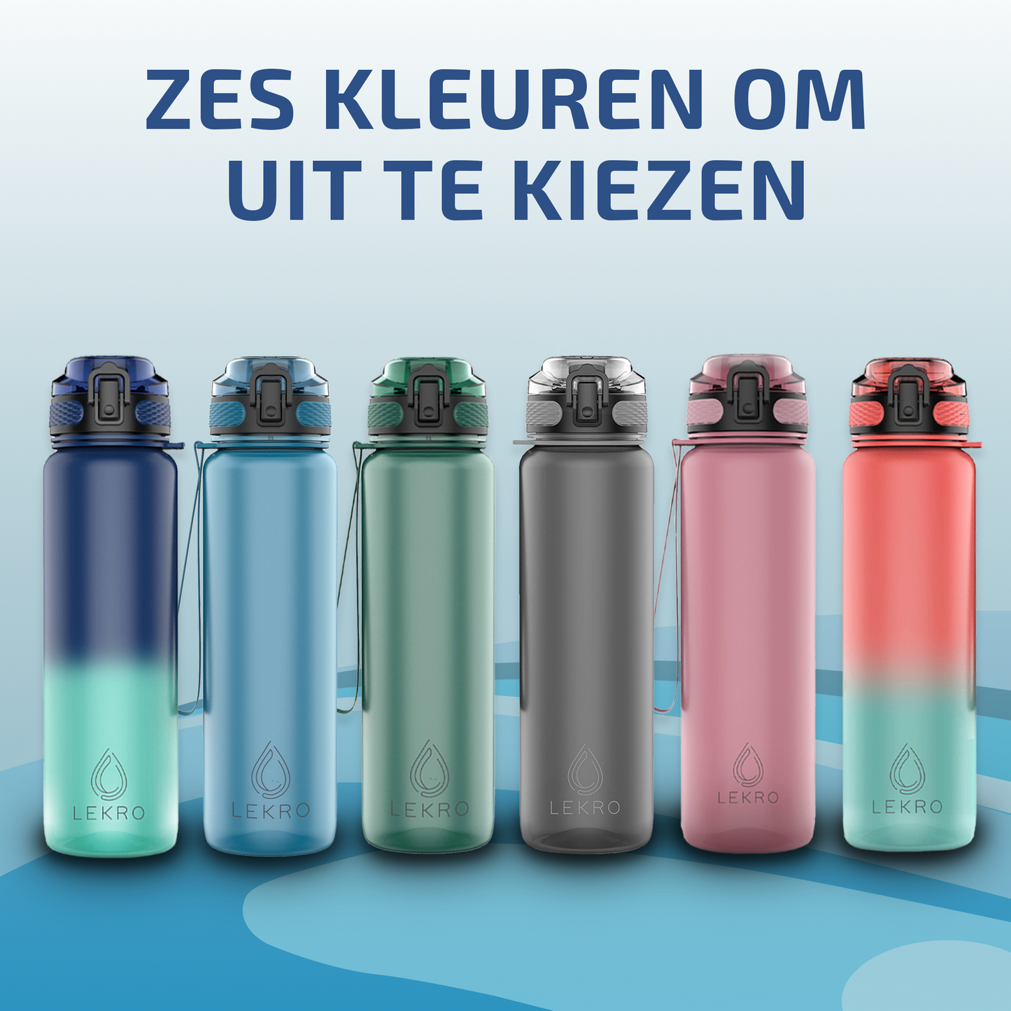 Waterfles met Tijdmarkeringen - Ombre Blauw