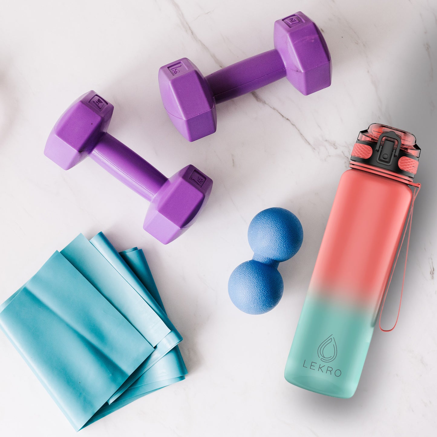 Wasserflasche mit Zeitmarkierungen – Rosa/Blau