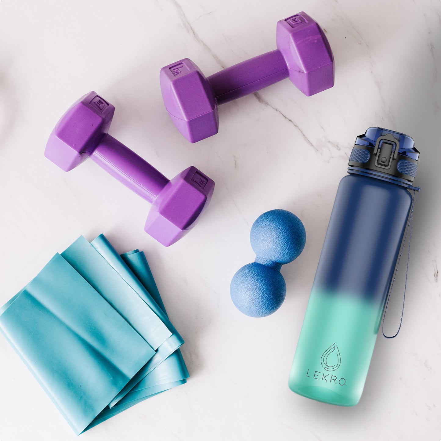 Waterfles met Tijdmarkeringen - Ombre Blauw