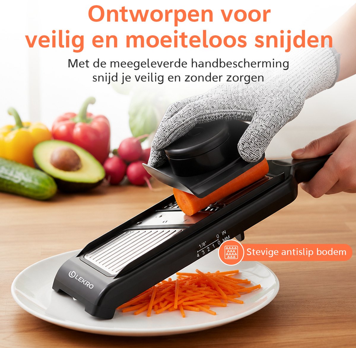 Handmandoline met 4 diktes (1 mm-4 mm)
