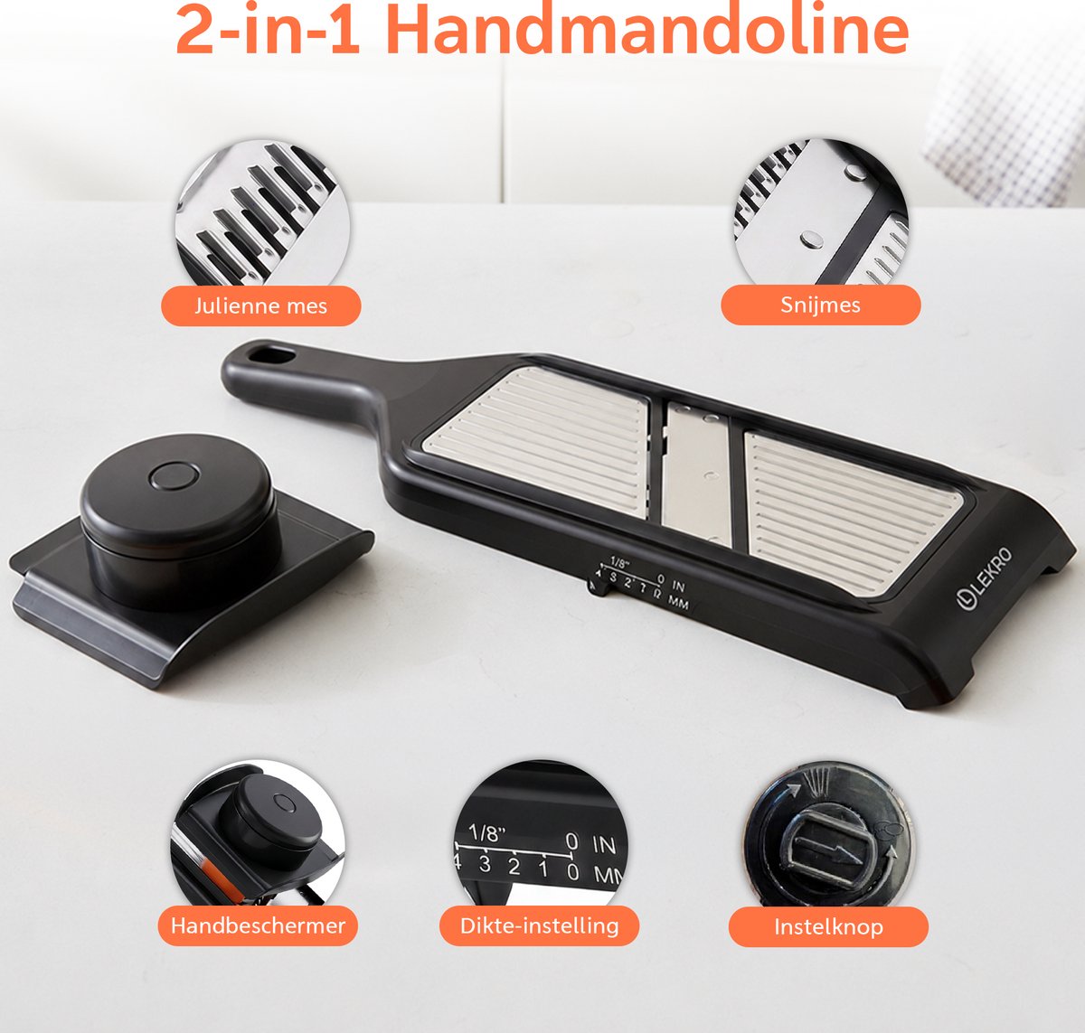 Handmandoline met 4 diktes (1 mm-4 mm)