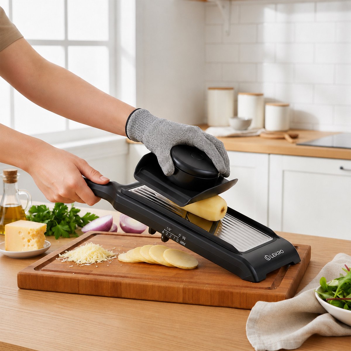 Handmandoline met 4 diktes (1 mm-4 mm)