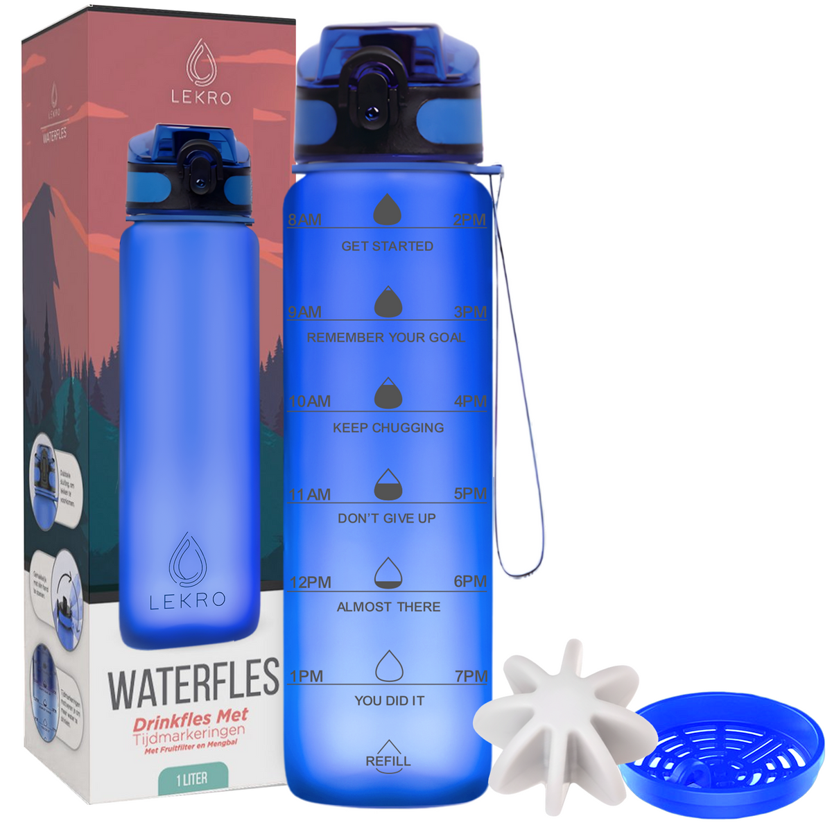Wasserflasche mit Zeitmarkierungen – Ombre Blue – Lekro Shop