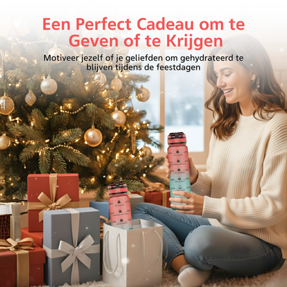 Wasserflasche mit Zeitmarkierungen – Rosa/Blau